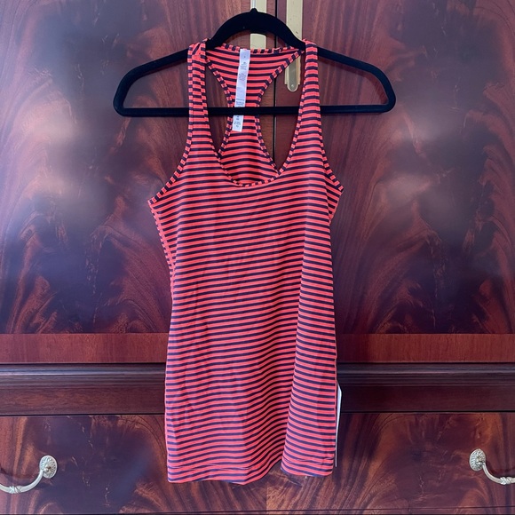 lululemon athletica Tops - Lululemon Cool Racerback Orange Black Classic Stripe Light Flare Inkwell